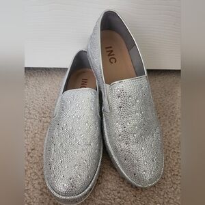 INC International Concepts Silver Glitter Loafers Slip-On